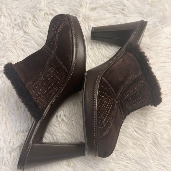 VINTAGE Coach Sherling Trim Heel Clogs brown suede women size 10 - Picture 4 of 7